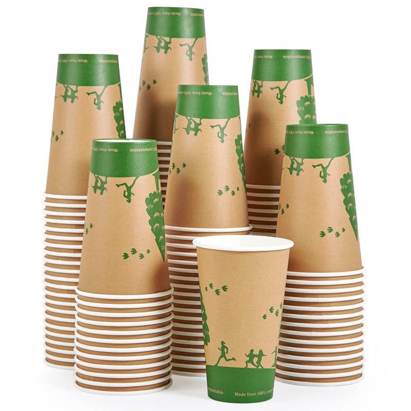 ECOLipak 210 Count 16 oz Paper Cups 100 Compostable Paper Coffee Cups with PLA Lined Disposable Biodegradable Hot Paper Cups for Party Picnic Travel and Events