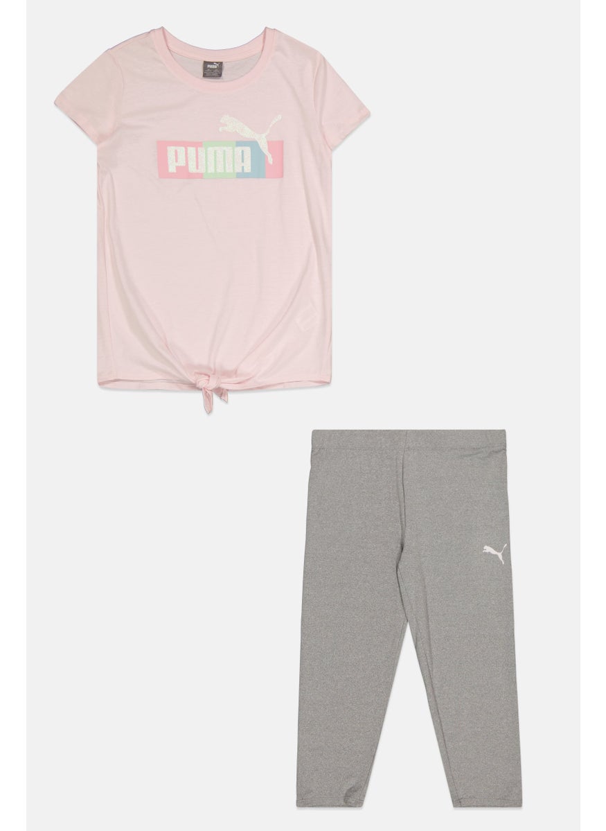 PUMA Kids Girl 2 Pieces Sportwear Fit Top And Bottom Set, Pink/Grey  - Image 1