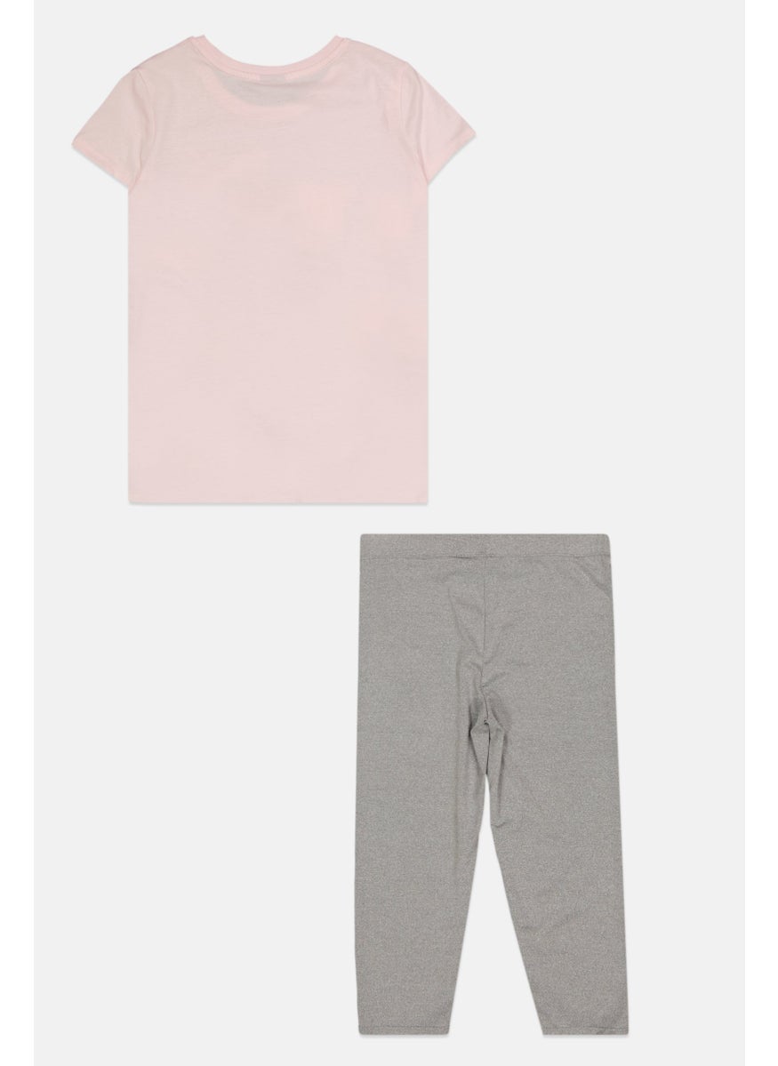 PUMA Kids Girl 2 Pieces Sportwear Fit Top And Bottom Set, Pink/Grey  - Image 2