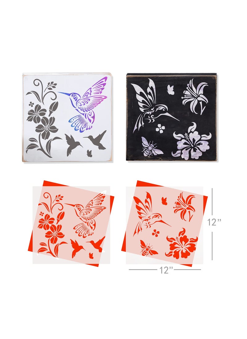 G GSS Designs GSS Designs Hummingbird Stencils for Painting (2 Pack) - Bird Floral Flower Bee Stencils for Painting on Wood Canvas Walls and DIY Craft Projects - Reusable Hibiscus Flower Stencil (12" x 12")  - Image 2