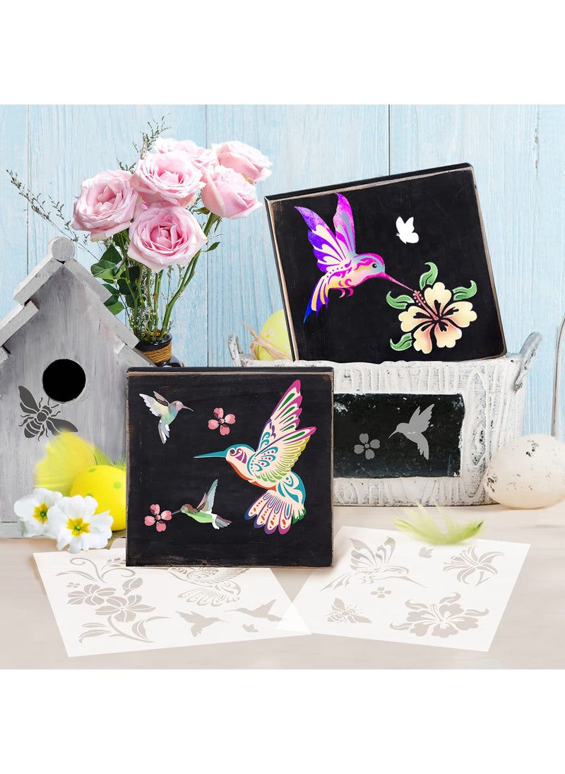 G GSS Designs GSS Designs Hummingbird Stencils for Painting (2 Pack) - Bird Floral Flower Bee Stencils for Painting on Wood Canvas Walls and DIY Craft Projects - Reusable Hibiscus Flower Stencil (12" x 12")  - Image 3