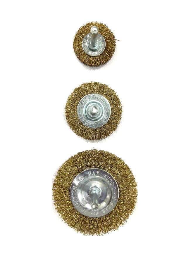 Jon Bhandari Tools 3pc Steel Wire Brush Set with Brass Coating & Spindle - Drill Attachment Wire Wheels for Rust, Paint & Corrosion Removal - Heavy Duty Rotary Brush Kit for Metal Cleaning - Image 1