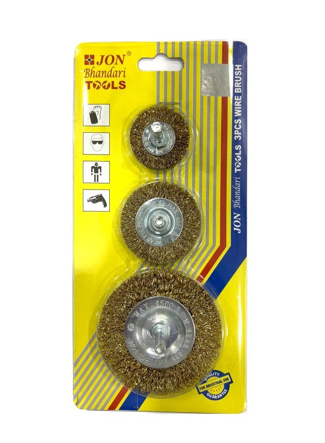 Jon Bhandari Tools 3pc Steel Wire Brush Set with Brass Coating & Spindle - Drill Attachment Wire Wheels for Rust, Paint & Corrosion Removal - Heavy Duty Rotary Brush Kit for Metal Cleaning - Image 4