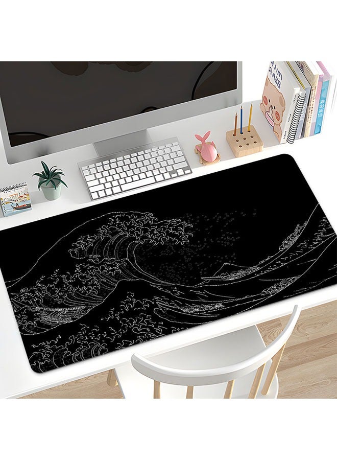 Sea Wave Large Mouse Pad, Anime Black Gaming, Extended Kanagawa Mat Desk Pad, 3mm Thick Long Non-Slip Rubber Base Mice Pad - Image 1