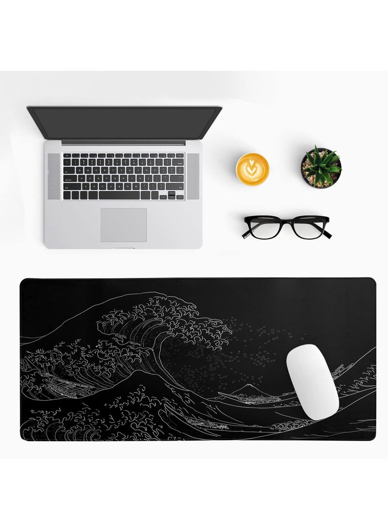 Sea Wave Large Mouse Pad, Anime Black Gaming, Extended Kanagawa Mat Desk Pad, 3mm Thick Long Non-Slip Rubber Base Mice Pad - Image 4
