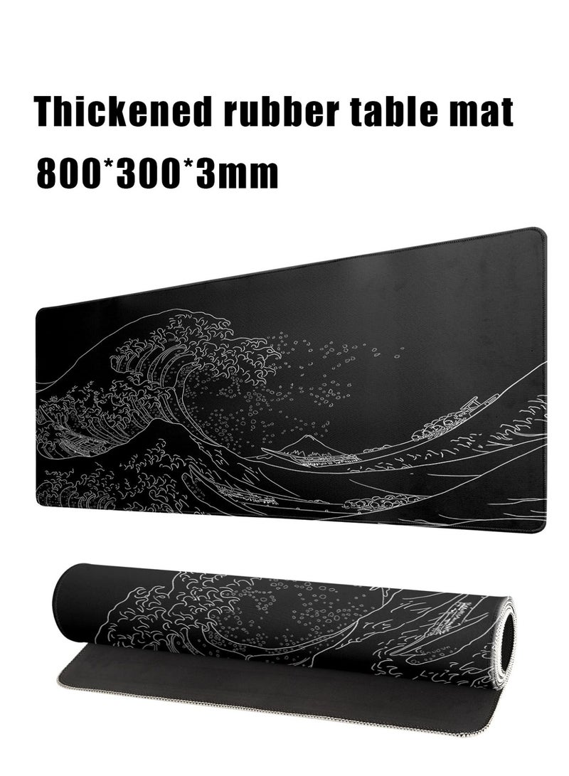 Sea Wave Large Mouse Pad, Anime Black Gaming, Extended Kanagawa Mat Desk Pad, 3mm Thick Long Non-Slip Rubber Base Mice Pad - Image 2