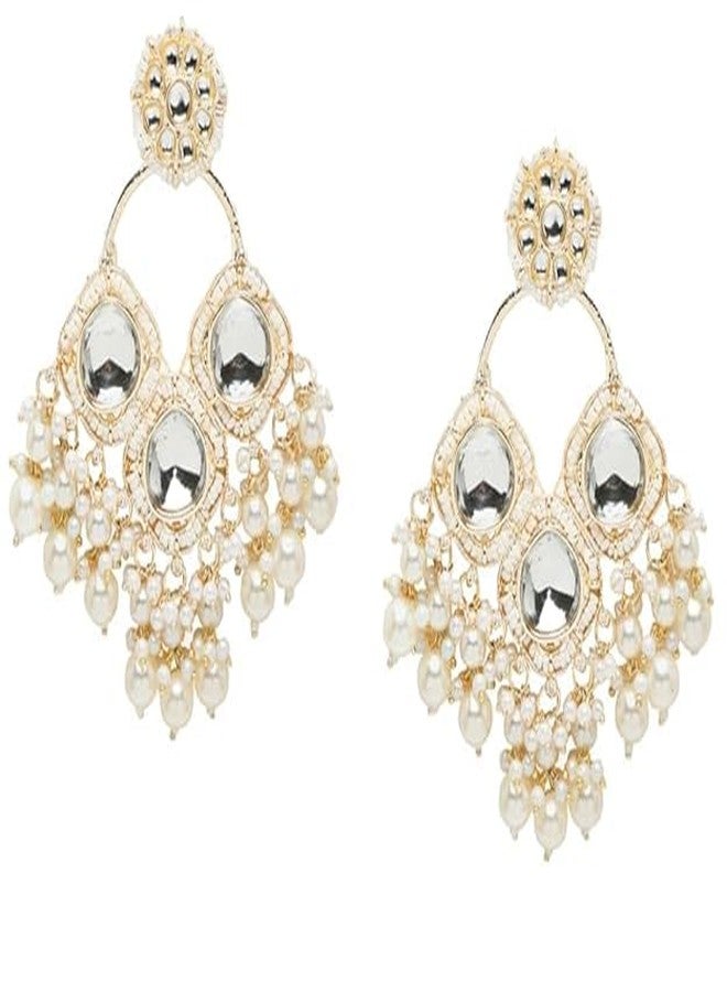 Mkail Intricate Kundan Chandelier Earrings, Floral Design.Traditional Jhumka Style Statement Earrings (Chandbali Ear Cuff) - Image 2