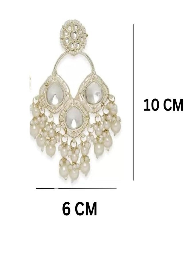 Mkail Intricate Kundan Chandelier Earrings, Floral Design.Traditional Jhumka Style Statement Earrings (Chandbali Ear Cuff) - Image 3