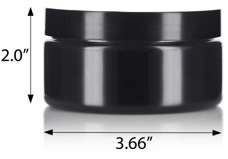 JUVITUS 8 oz Black PET Plastic Refillable Low Profile Jar with Black Lid (6 Pack) - Image 2