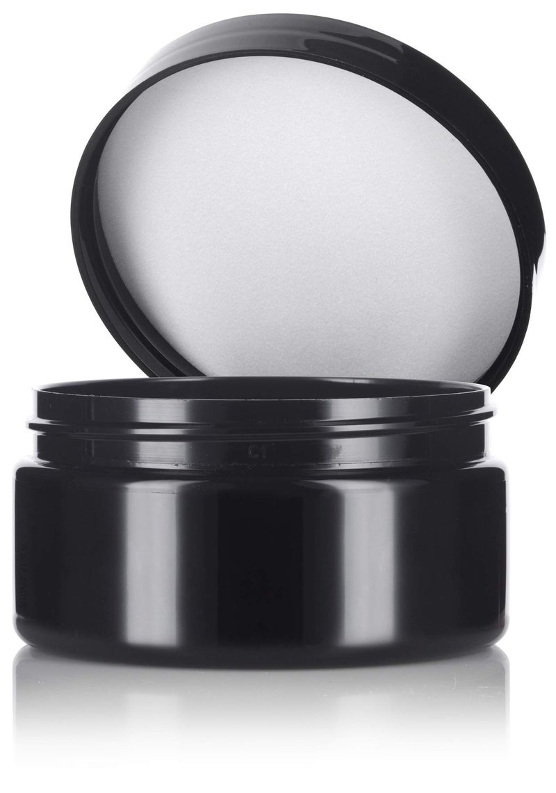 JUVITUS 8 oz Black PET Plastic Refillable Low Profile Jar with Black Lid (6 Pack) - Image 4