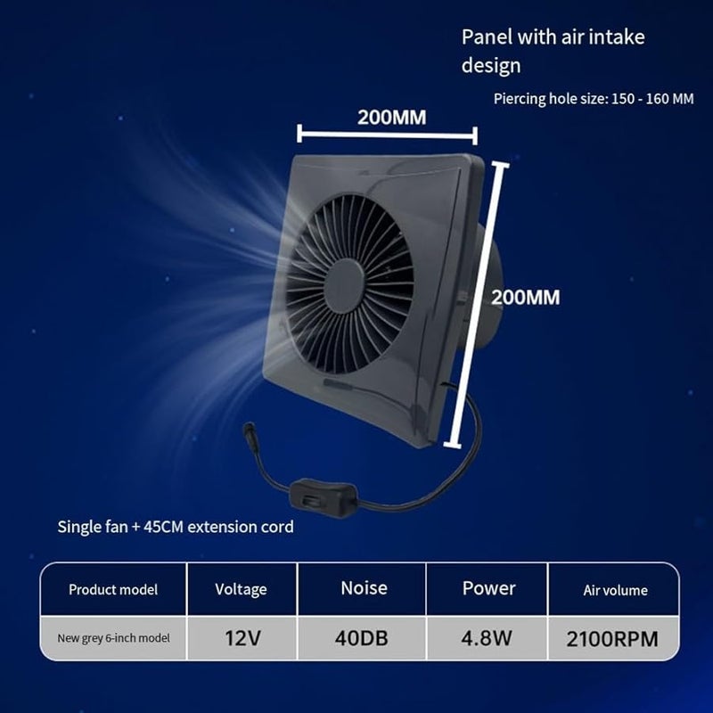 6 Inch Industrial Solar Extractor Fan Kit 12V Silent Ventilation For Pet Breeding House - Image 3