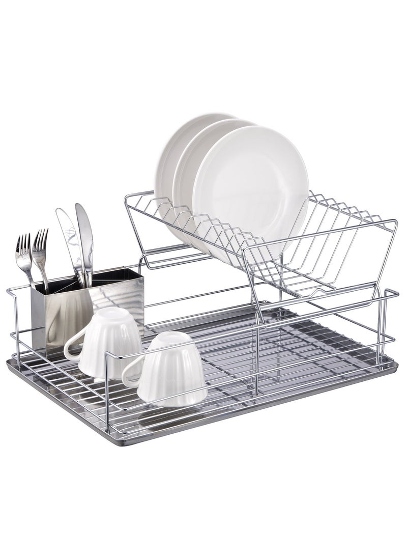 Home Basics Home Basics 2Tier Steel Dish Rack with Removable Utensil Cup 