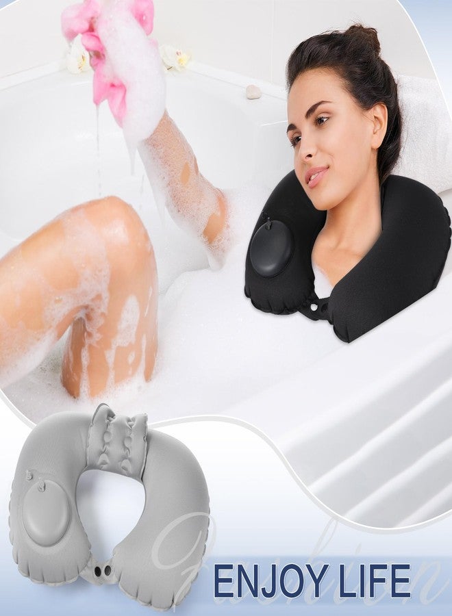 Colingmill 2 Pcs Inflatable Bath Pillows for Tub Bath Head and Neck U Shaped Blow up Full Body Travel Pillow with Adjustable Button Grey and Black Bath Tub Pillows for Airplanes Shower Spa - Image 4