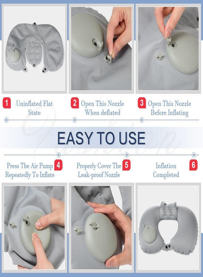 Colingmill 2 Pcs Inflatable Bath Pillows for Tub Bath Head and Neck U Shaped Blow up Full Body Travel Pillow with Adjustable Button Grey and Black Bath Tub Pillows for Airplanes Shower Spa - Image 3