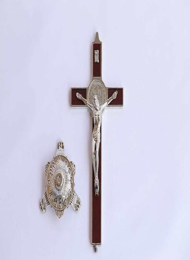 Calculs Metal & Wood Crucifix Table Cross - Catholic Table Cross With Stand For Prayers Home Decor 8" - Image 3