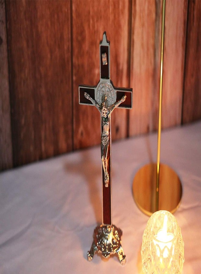 Calculs Metal & Wood Crucifix Table Cross - Catholic Table Cross With Stand For Prayers Home Decor 8" - Image 5