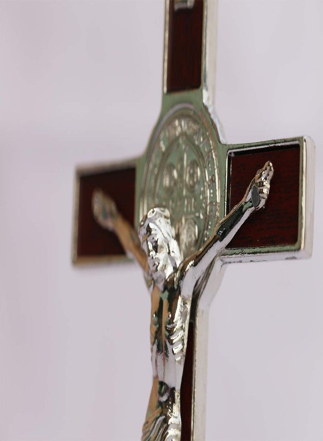 Calculs Metal & Wood Crucifix Table Cross - Catholic Table Cross With Stand For Prayers Home Decor 8" - Image 2