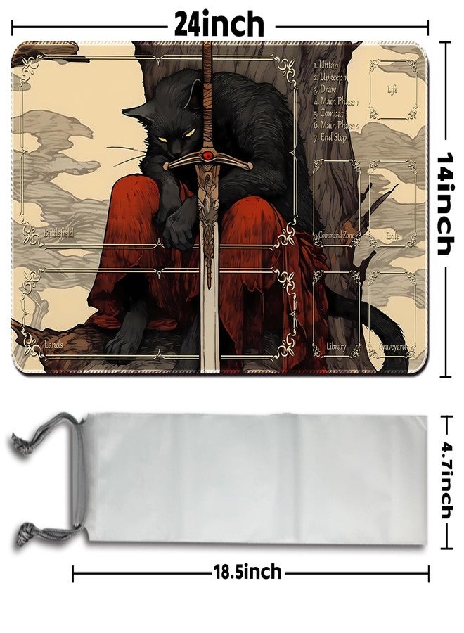 April Space MTG Playmat (Stitched) Size 24x14in Free Storage Bags - Ideal for Card Game Enthusiasts TCG Playmat Mouse Pad with Card Zones (Cat Swordsman,with Zone) - Image 2