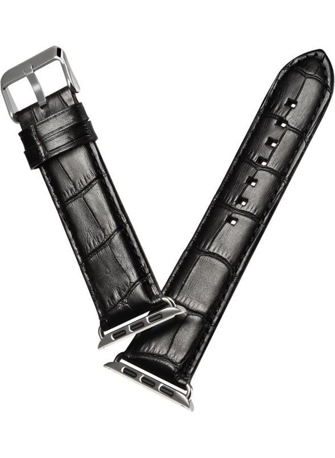 NIBEMINENT Cowhide Crocodile Texture Strap Watchband For Apple Watch Series 7/6/SE/5/4/3/2/1 45/44/42mm Black - Image 4