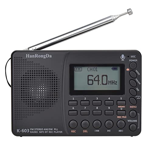 HanRongDa Shortwave Radio, AM FM SW Rechargeable Digital Radios Support Recording, Backlight LCD Display, Sleep Timer, Bass Speaker and TF Socket - Image 1