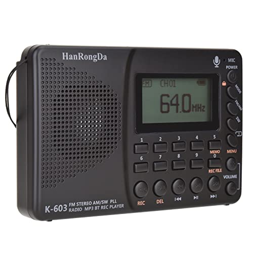 HanRongDa Shortwave Radio, AM FM SW Rechargeable Digital Radios Support Recording, Backlight LCD Display, Sleep Timer, Bass Speaker and TF Socket - Image 3