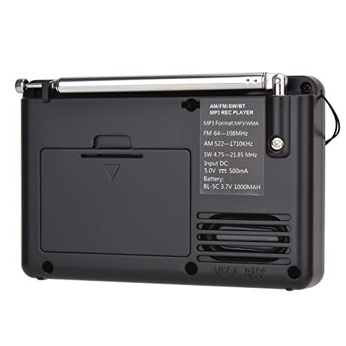 HanRongDa Shortwave Radio, AM FM SW Rechargeable Digital Radios Support Recording, Backlight LCD Display, Sleep Timer, Bass Speaker and TF Socket - Image 5
