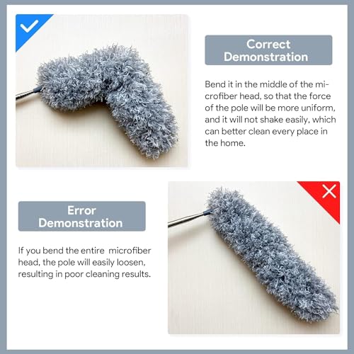Hallstatt 3 In 1 Long Handle Microfiber Feather Ceiling Duster With Extendable Pole 30-100 Inch With Anti Scratch Bendable Head For Cleaning High Cobweb Stick High Ceiling Fan - Stainless Steel,Grey - Image 5