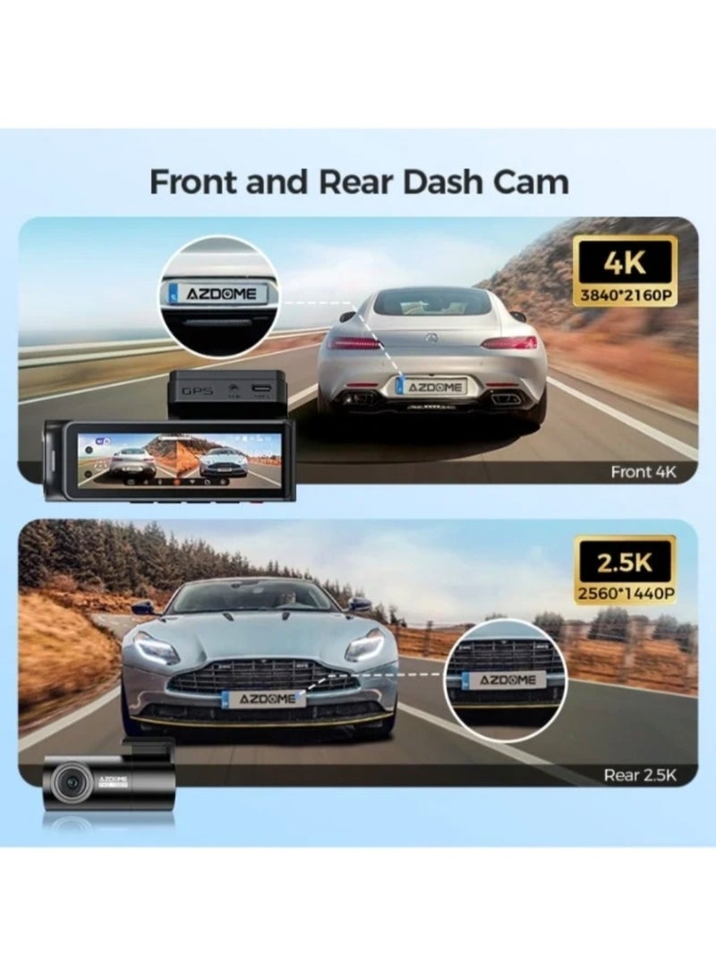 أزدوم كاميرا سيارة M360 أمامية 4K وخلفية 2.5K مزدوجة بعدسة عريضة مع اتصال WiFi 5G فائق السرعة ومكثف فائق (Super Capacitor) ونظام ADAS وBDS وتحكم صوتي وشاشة 3.59 بوصة TFT وشريحة SA230D ومستشعر GC4653 ورؤية ليلية وتسجيل حلقي ومستشعر تصادم – أسود - Image 2