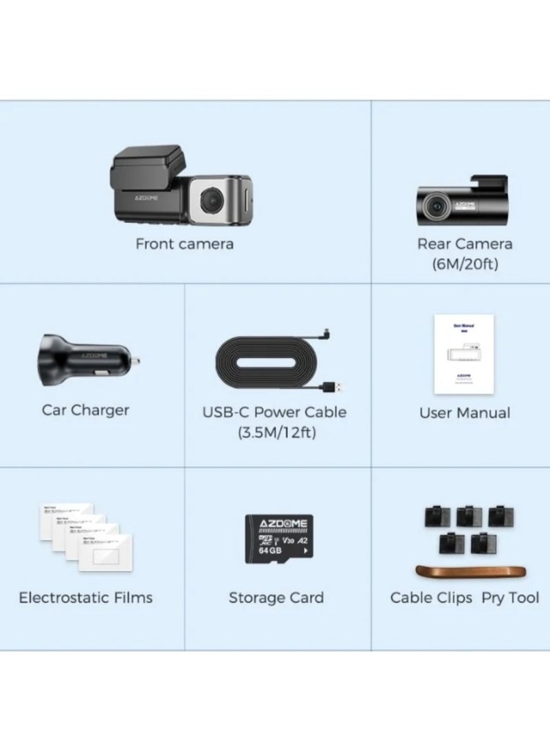 أزدوم كاميرا سيارة M360 أمامية 4K وخلفية 2.5K مزدوجة بعدسة عريضة مع اتصال WiFi 5G فائق السرعة ومكثف فائق (Super Capacitor) ونظام ADAS وBDS وتحكم صوتي وشاشة 3.59 بوصة TFT وشريحة SA230D ومستشعر GC4653 ورؤية ليلية وتسجيل حلقي ومستشعر تصادم – أسود - Image 4