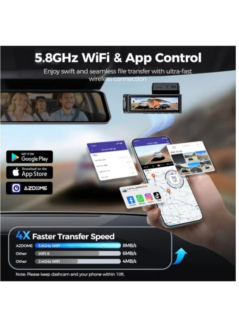 أزدوم كاميرا سيارة M360 أمامية 4K وخلفية 2.5K مزدوجة بعدسة عريضة مع اتصال WiFi 5G فائق السرعة ومكثف فائق (Super Capacitor) ونظام ADAS وBDS وتحكم صوتي وشاشة 3.59 بوصة TFT وشريحة SA230D ومستشعر GC4653 ورؤية ليلية وتسجيل حلقي ومستشعر تصادم – أسود - Image 3