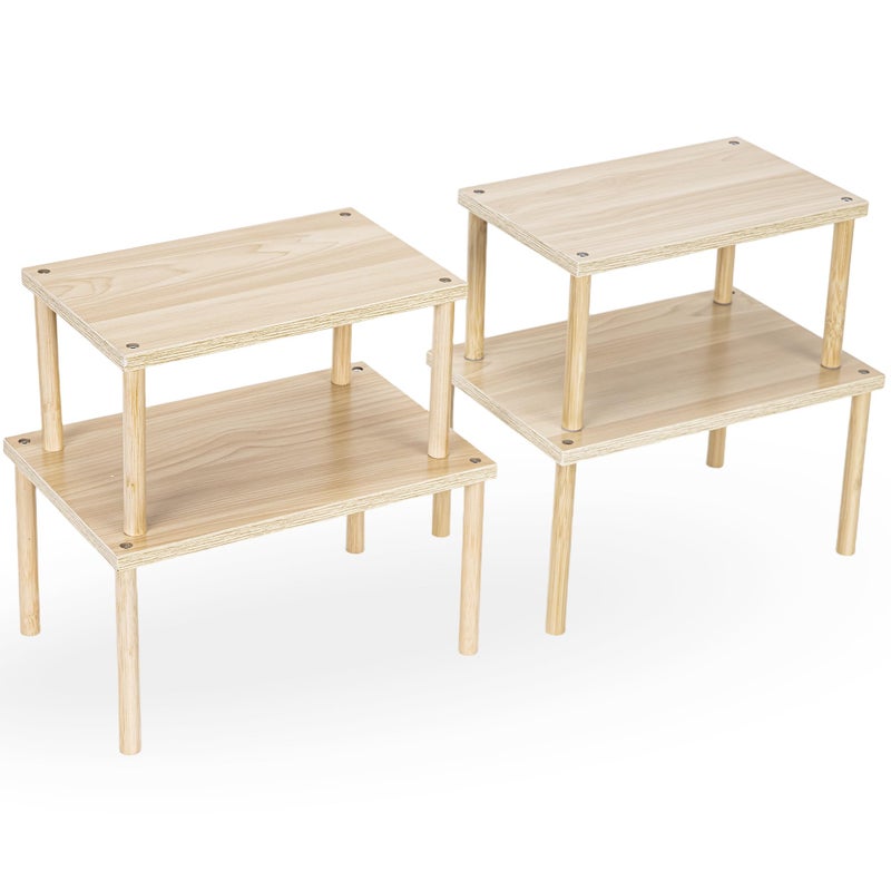 Aminigram Wood Cabinet Organizer Shelf, Set of 4 Kitchen Counter Shelves, Stackable Plate Organizer for Cabinet, Pantry Cupboard Dish Mug Cup Storage Shelf - Image 1