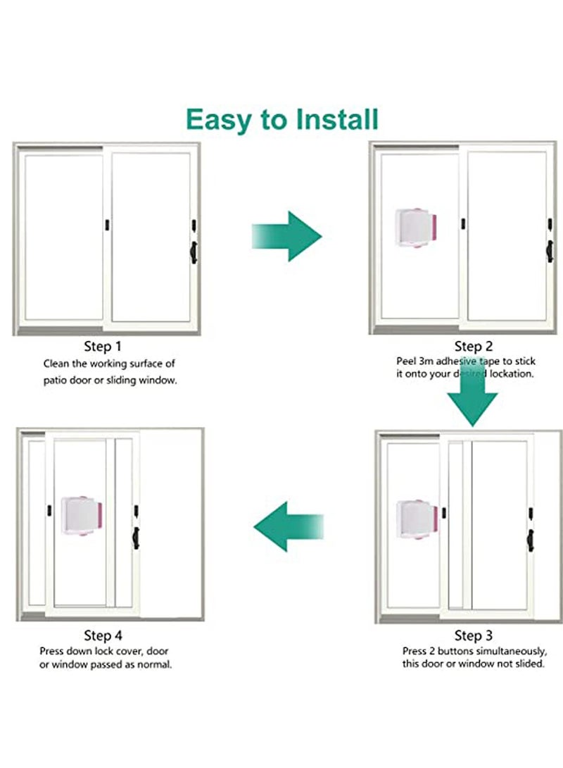 Sliding Glass Door Child Lock, 2 Pack Child Safety Lock Lock Childproofing Door Knob Lock Easy to Install and Use 3M VHB Adhesive no Tools Need or Drill Easy to Remove for Sliding Window Pink - Image 3