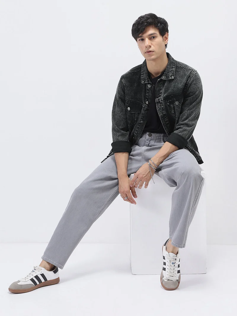 Urbano Fashion  Urbano Fashion Men's Black Regular Fit Washed Full Sleeve Denim Jacket for Men | Best Price UAE