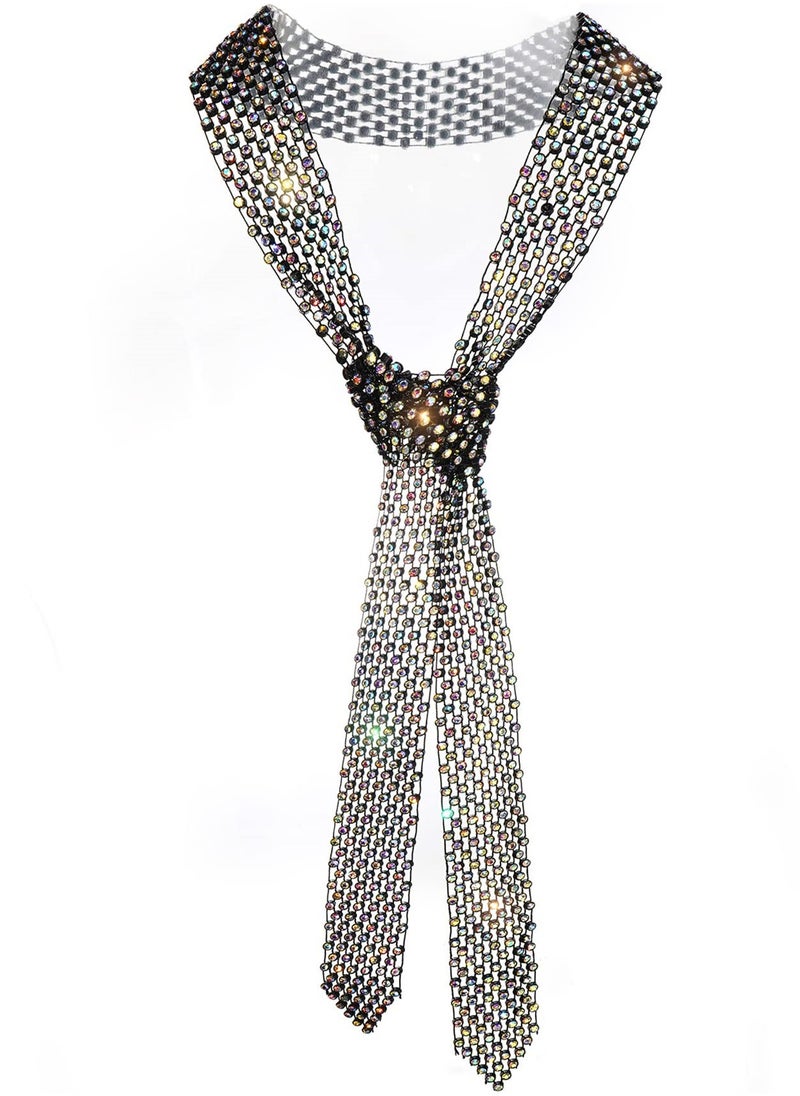 SYOSI - Rhinestone Neck Tie, Glittering Sparkle Long Thin Women's Scarf Necktie, Neckerchief Collar Decor - Image 1