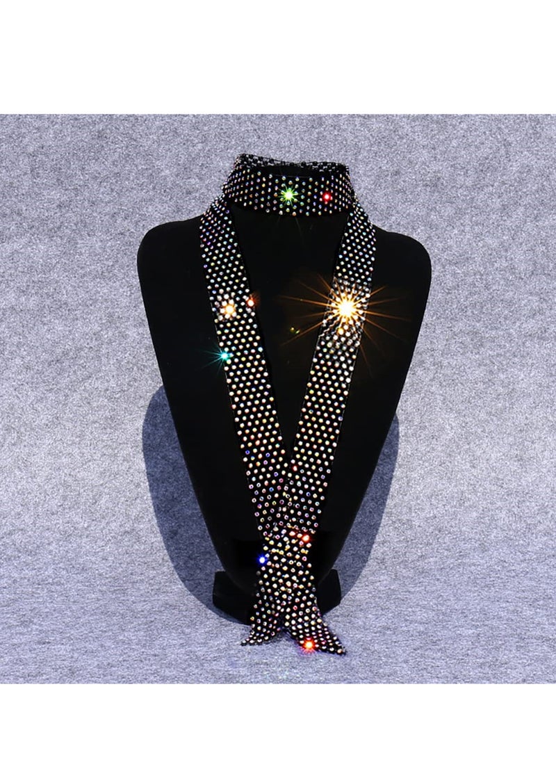 SYOSI - Rhinestone Neck Tie, Glittering Sparkle Long Thin Women's Scarf Necktie, Neckerchief Collar Decor - Image 1