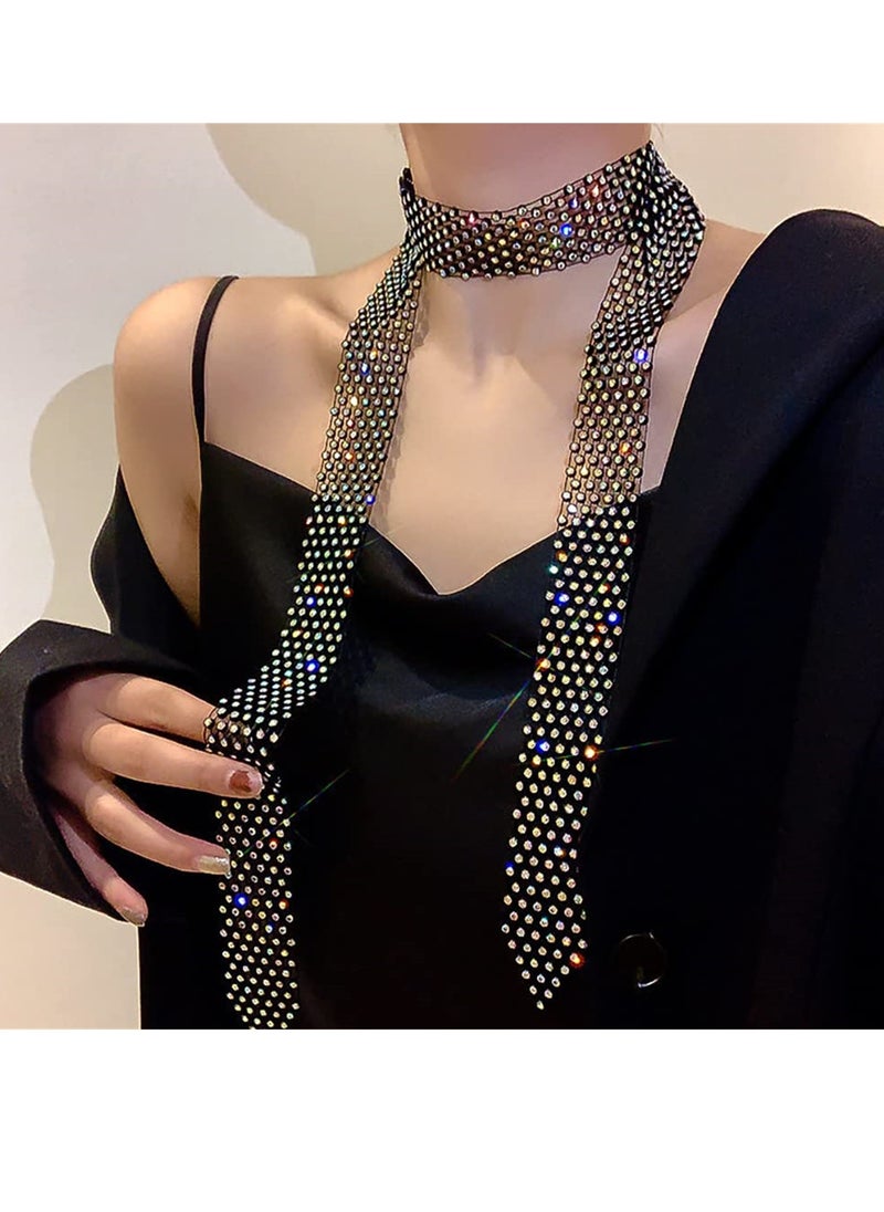 SYOSI - Rhinestone Neck Tie, Glittering Sparkle Long Thin Women's Scarf Necktie, Neckerchief Collar Decor - Image 1