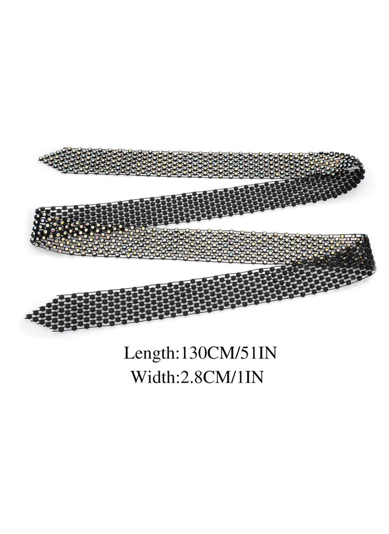 SYOSI - Rhinestone Neck Tie, Glittering Sparkle Long Thin Women's Scarf Necktie, Neckerchief Collar Decor - Image 1