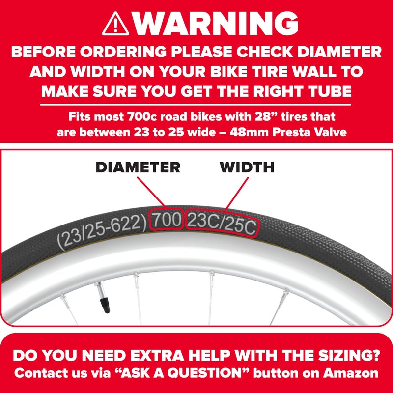 Ultraverse Bike Inner Tube for 700x23-25c, 28 inch Bicycle Wheel Sizes with 48mm Presta Valve - Butyl Rubber Tubes for Road and Gravel Bikes - 2 Tubes with 2 tire levers Included - Image 2