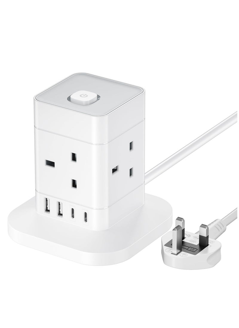 Cube Extension Lead with USB Slots, 4 Way Multi Plug Extension Socket with 2 USB C and 2 USB A, 13A 3250W Power Strip with Switch 1.5M Extension Cords for Desk Home Office Travel  - Image 1