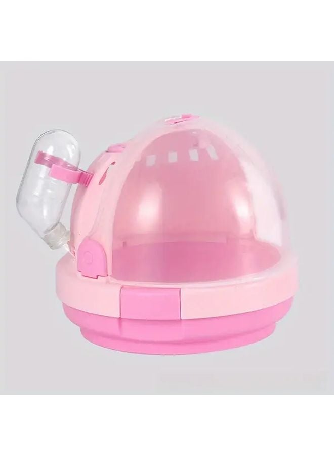Pink Portable Hamster Carrier Cage With Water Bottle For Small Animals Travel - Image 1