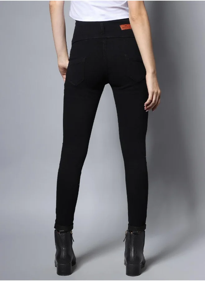هاي ستار Women Black Slim Fit High-Rise Clean Look Stretchable Jeans