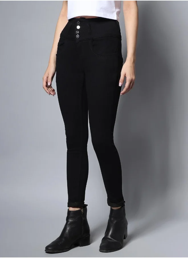 هاي ستار Women Black Slim Fit High-Rise Clean Look Stretchable Jeans