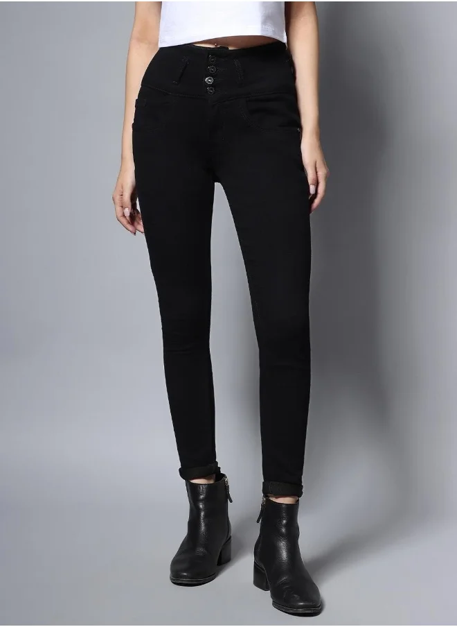 هاي ستار Women Black Slim Fit High-Rise Clean Look Stretchable Jeans