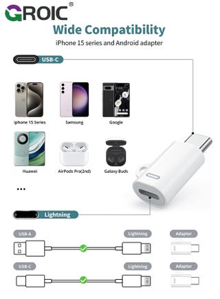 2 حزمة من محول USB C إلى Lightning، محول Type C أنثى إلى Lightning Male، متوافق مع iPhone 15/15 Plus/15 Pro/15 Pro Max iPad Air والمزيد من أجهزة النوع C التي تدعم شحن نقل البيانات - view 2