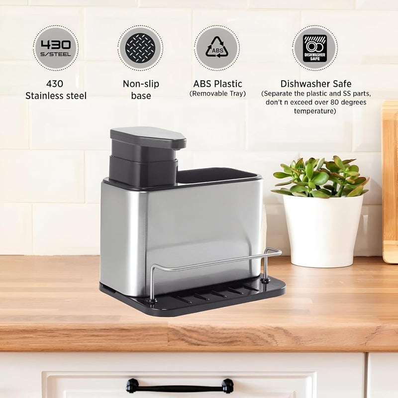 Cazlee Heavy Duty 304 Stainless Steel Soap Dispenser for Bathroom Kitchen 1100ml - Image 3