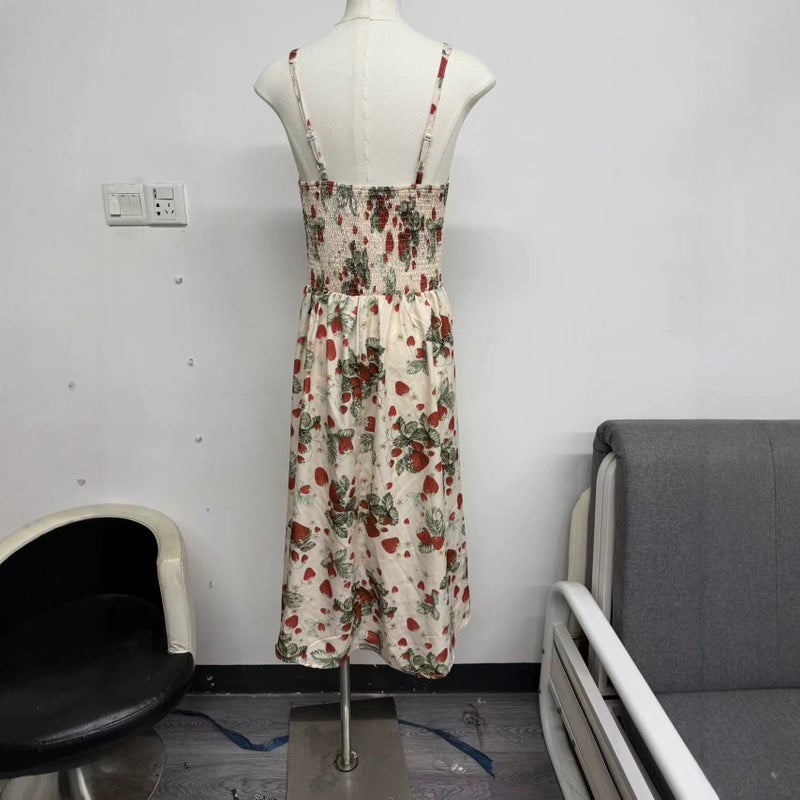 Strawberry Print Midi Dress for Women - Sleeveless, Tie Waist, Summer 2026 - Image 4