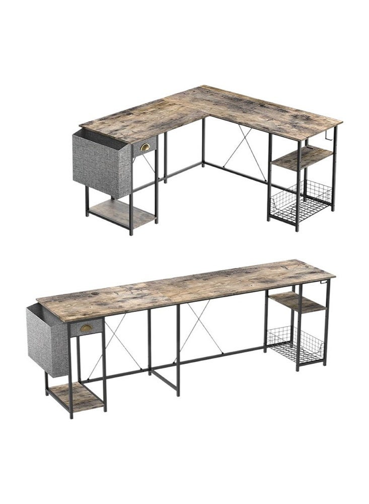 سولاكان مكتب كمبيوتر للألعاب بتصميم DIY على شكل حرف L، بطول 50 بوصة، قابل للعكس لزاوية الغرفة، طاولة عمل متعددة الاستخدامات للكتابة والدراسة مناسبة للطلاب، بسطح خشبي وإطار معدني متين، مزوّد بحامل وحدة المعالجة المركزية وحقيبة جانبية، مثالي للمكتب المنزلي والمساحات الصغيرة، باللون الرمادي - Image 1