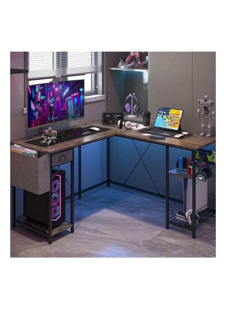 سولاكان مكتب كمبيوتر للألعاب بتصميم DIY على شكل حرف L، بطول 50 بوصة، قابل للعكس لزاوية الغرفة، طاولة عمل متعددة الاستخدامات للكتابة والدراسة مناسبة للطلاب، بسطح خشبي وإطار معدني متين، مزوّد بحامل وحدة المعالجة المركزية وحقيبة جانبية، مثالي للمكتب المنزلي والمساحات الصغيرة، باللون الرمادي - Image 3