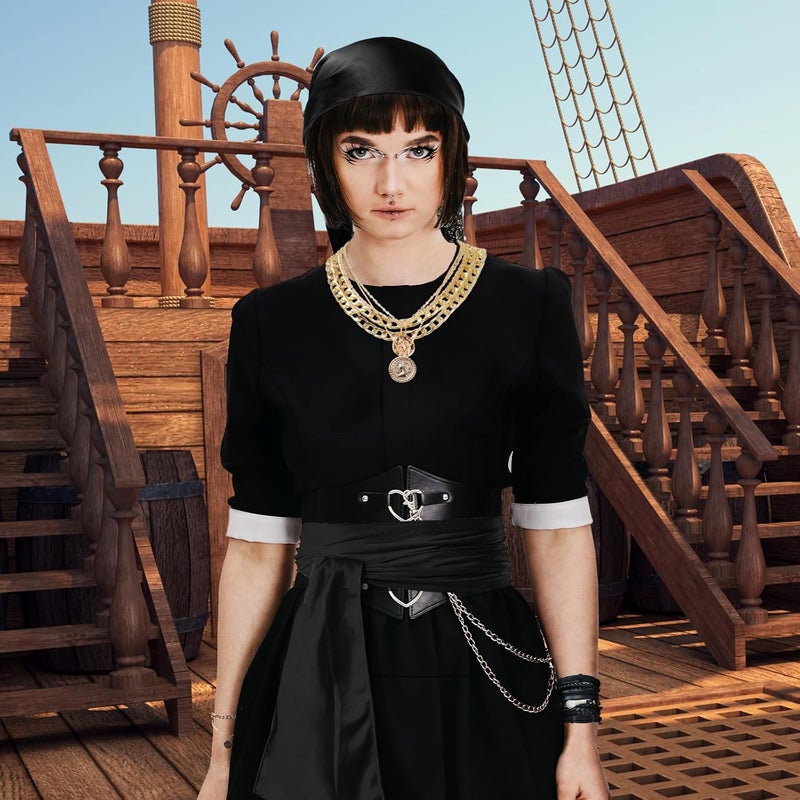 WYVAS 7 Pcs Women's Pirate Costume Accessories: Scarf, Sash Belt, Eye Patch & Jewelry for Cosplay Party Carnival Mardi Gras - Image 3