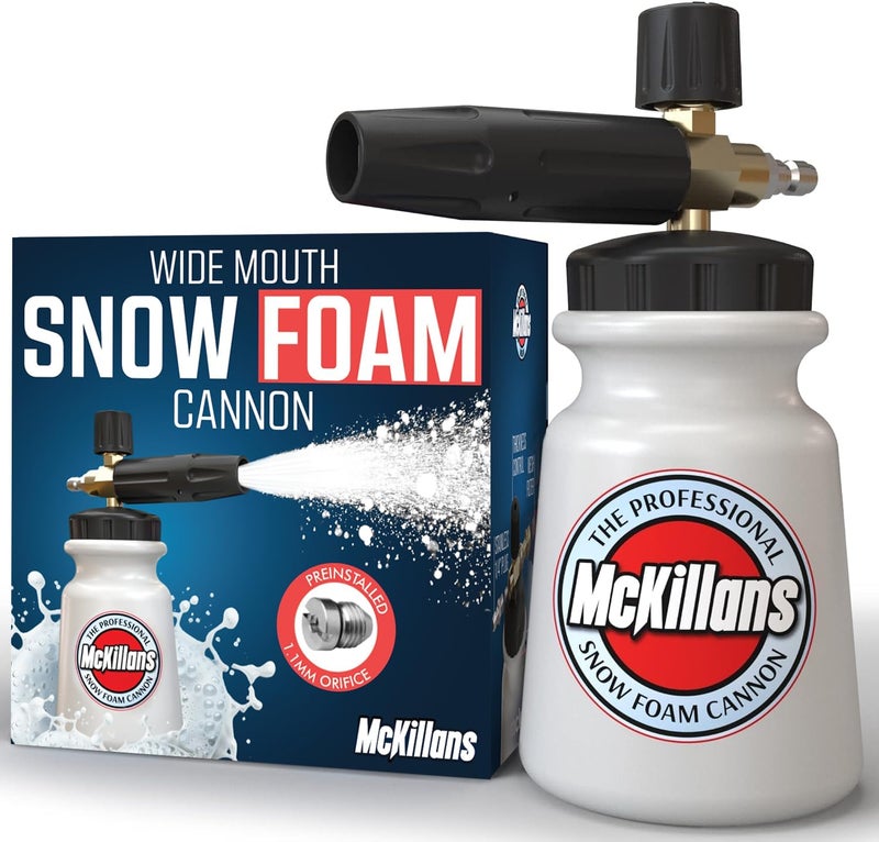 McKillans مسدس رغوة غسيل السيارات من (فم واسع) – جهاز توزيع صابون لغسالات الضغط من نوع Snow Lance، مزود برغوة سميكة قابلة للتعديل + موصل سريع بقطر 1/4 بوصة - Image 1
